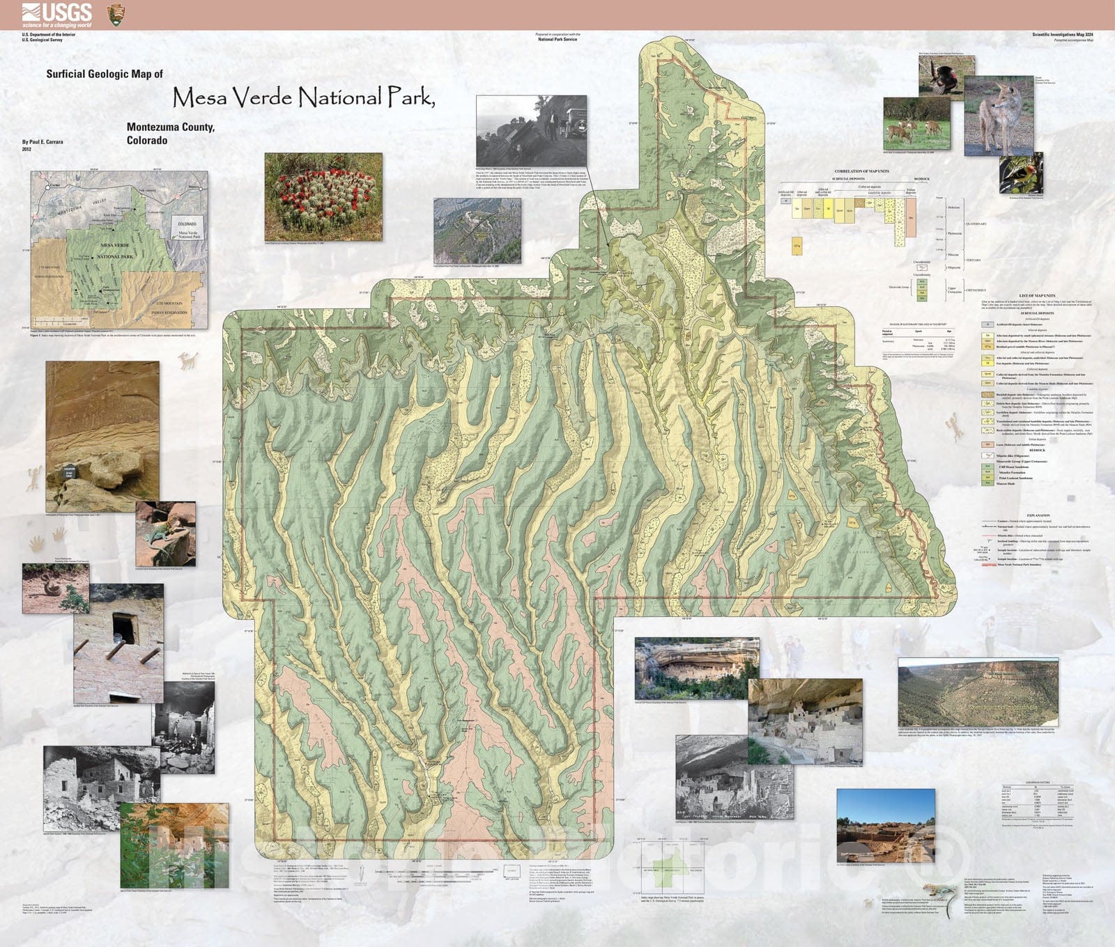 Map : Surficial geologic map of Mesa Verde National Park, Montezuma County, Colorado, 2012 Cartography Wall Art :