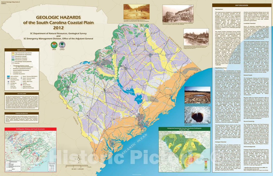 Map : Geologic Hazards of the South Carolina Coastal Plain, 2012 Cartography Wall Art :