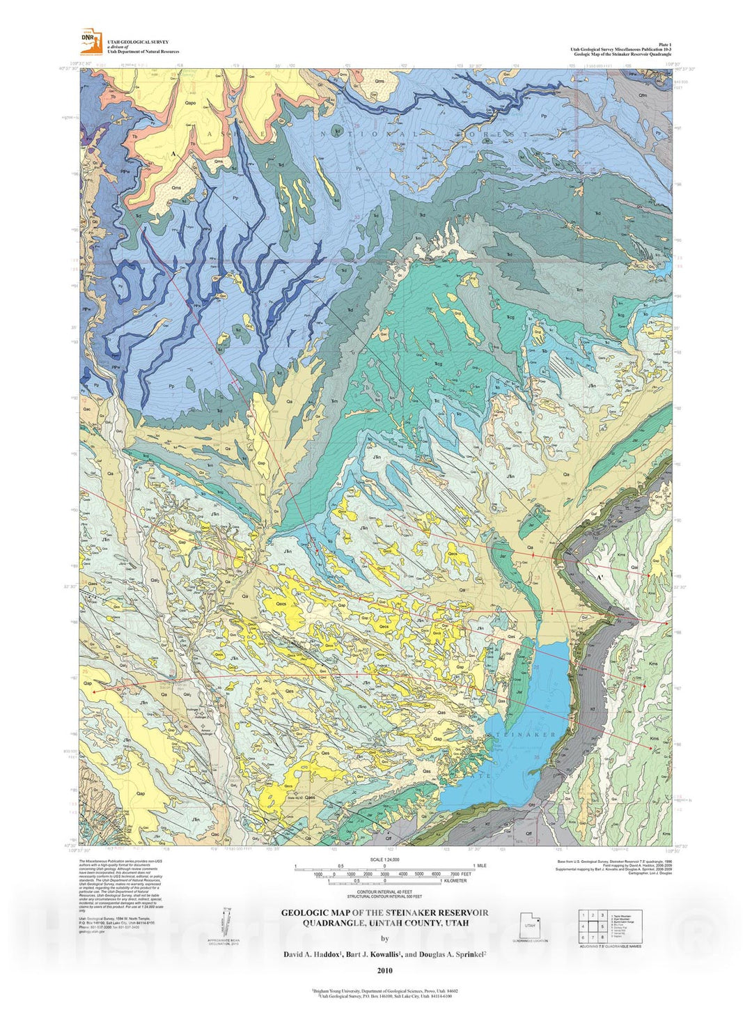 Map : Geologic map of the Steinaker Reservoir quadrangle, Uintah County, Utah, 2010 Cartography Wall Art :