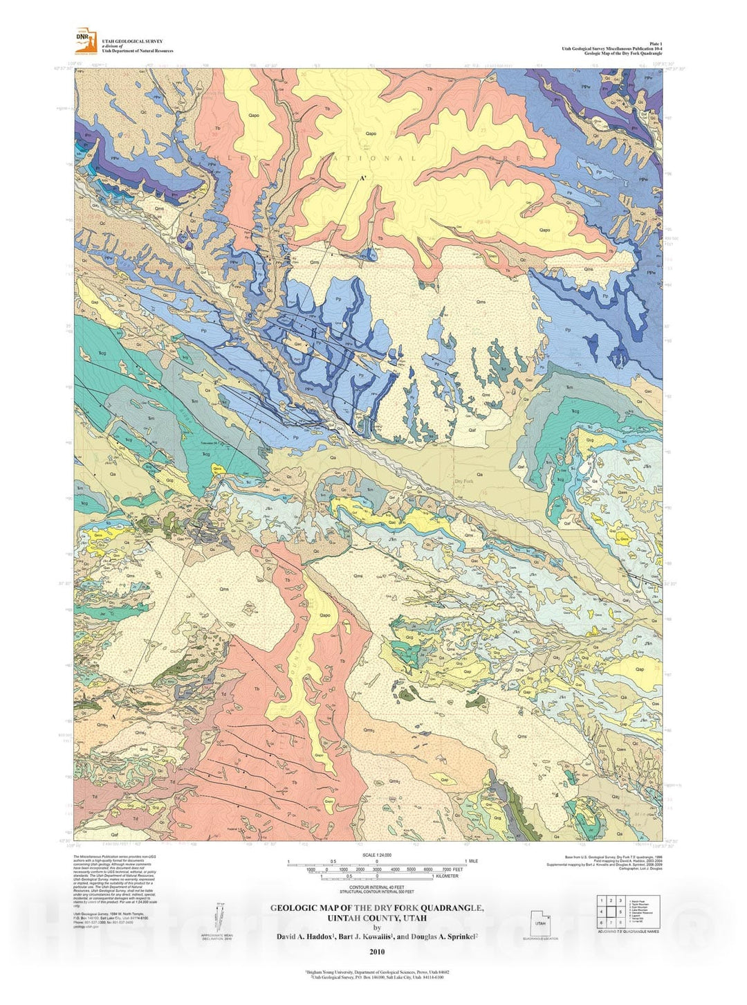 Map : Geologic map of the Dry Fork quadrangle, Uintah County, Utah, 2010 Cartography Wall Art :