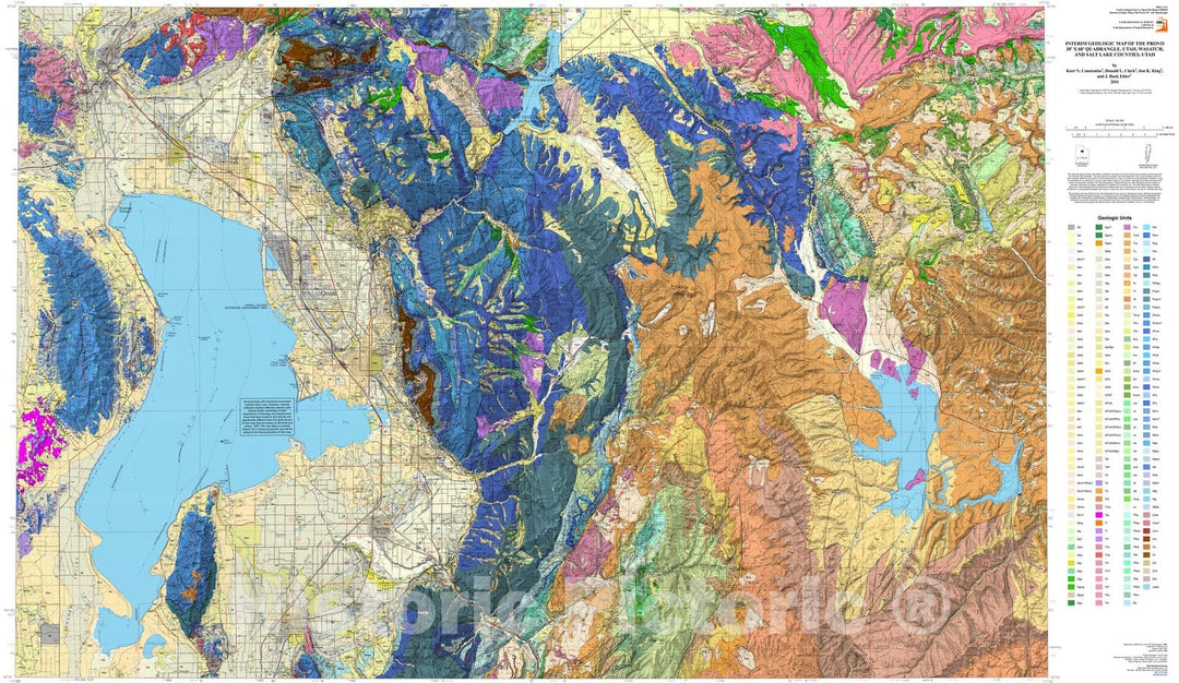 Map : Interim geologic map of the Provo 30' x 60' quadrangle, Salt Lake, Utah, and Wasatch Counties, Utah, 2011 Cartography Wall Art :