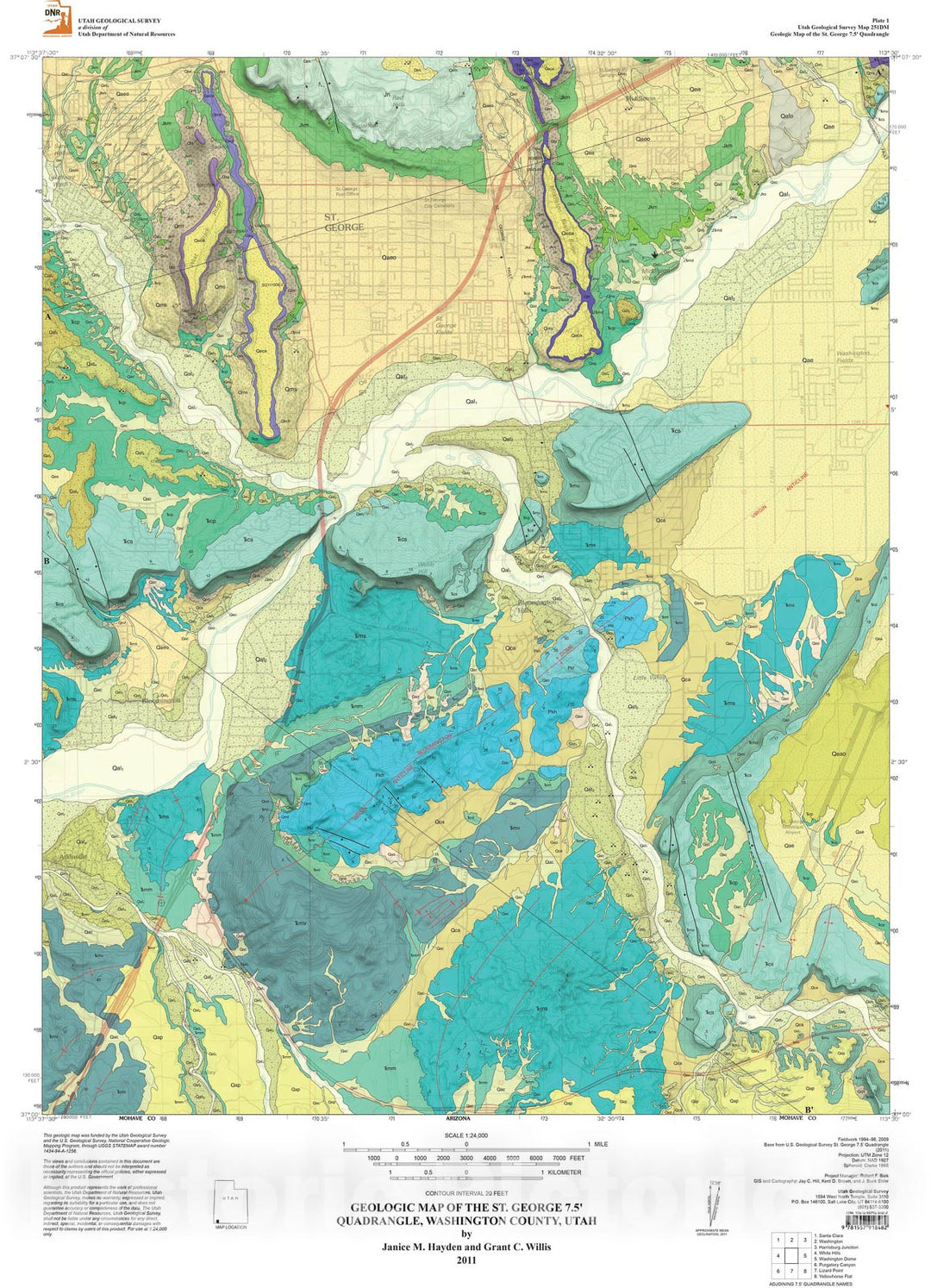 Map : Geologic map of the St. George 7.5' quadrangle, Washington County, Utah, 2011 Cartography Wall Art :