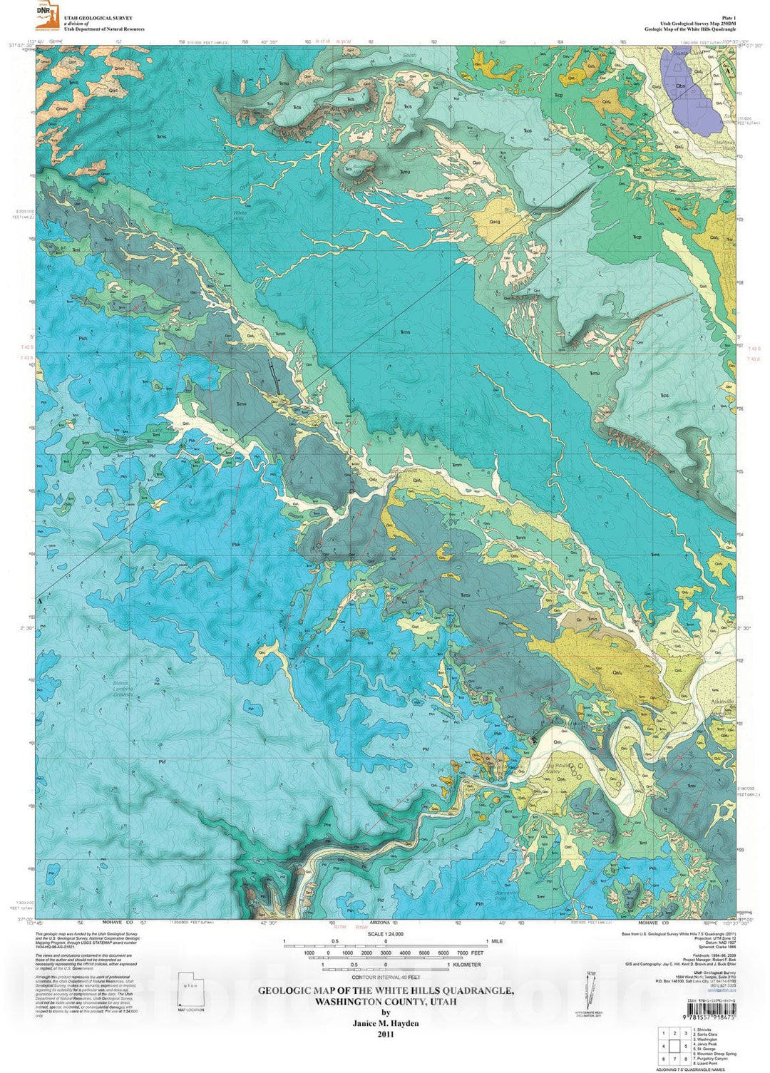 Map : Geologic map of the White Hills quadrangle, Washington County, Utah, 2011 Cartography Wall Art :