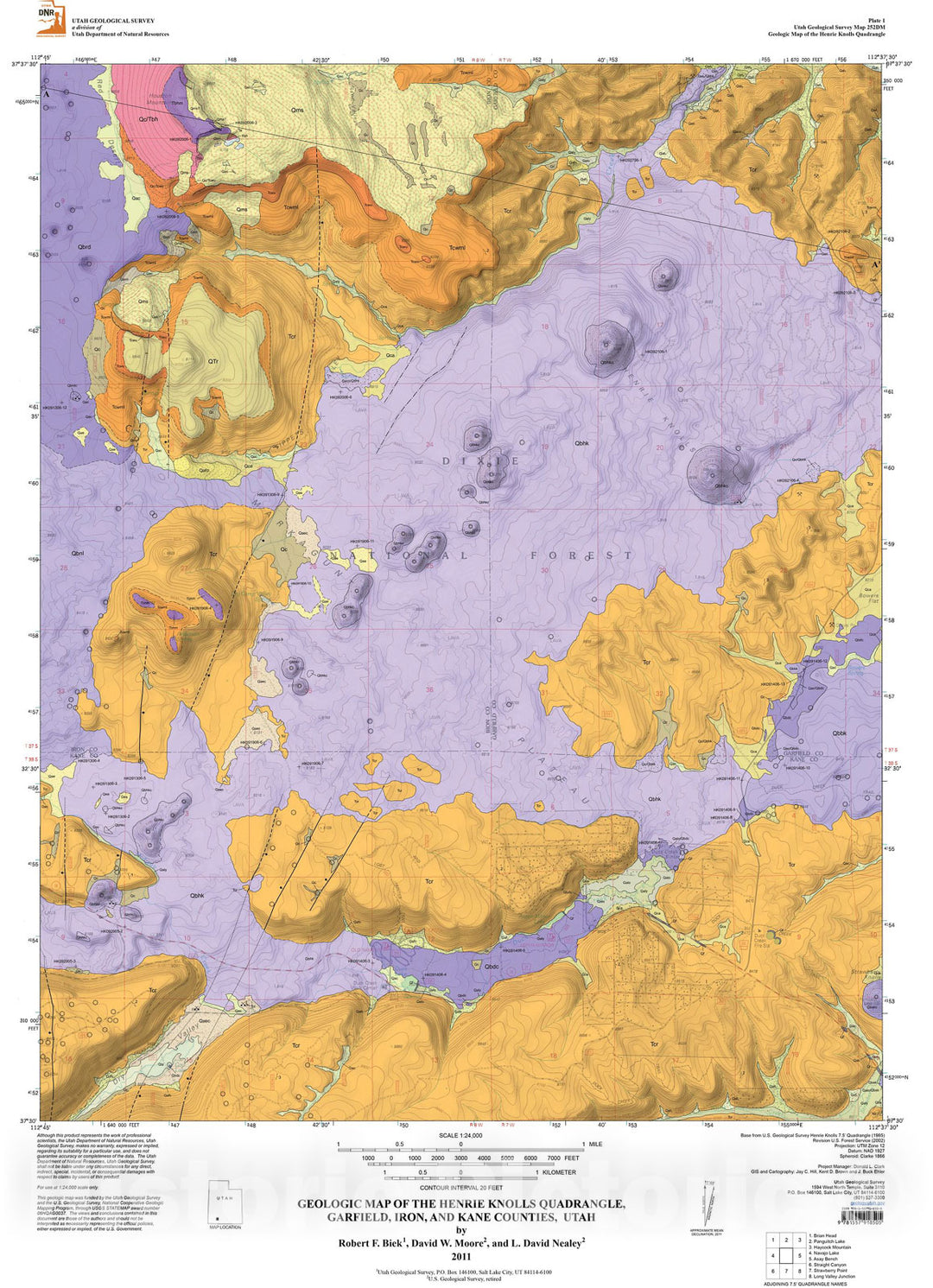 Map : Geologic map of the Henrie Knolls quadrangle, Garfield, Iron, and Kane Counties, Utah, 2012 Cartography Wall Art :