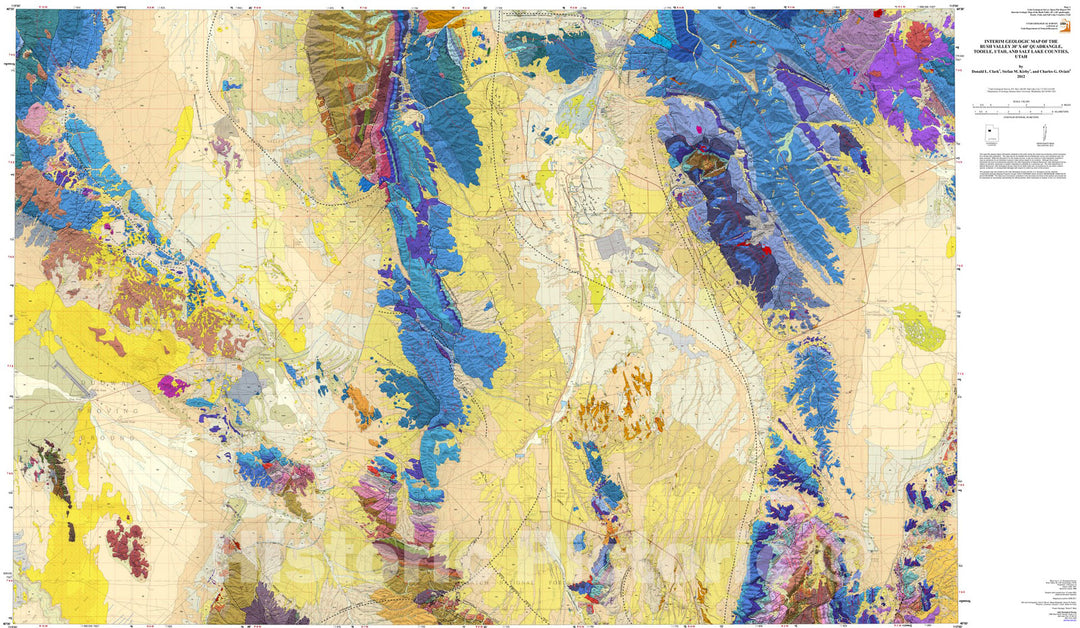 Map : Interim geologic map of the Rush Valley 30' x 60' quadrangle. Tooele, Utah, and Salt Lake Counties, Utah, 2012 Cartography Wall Art :