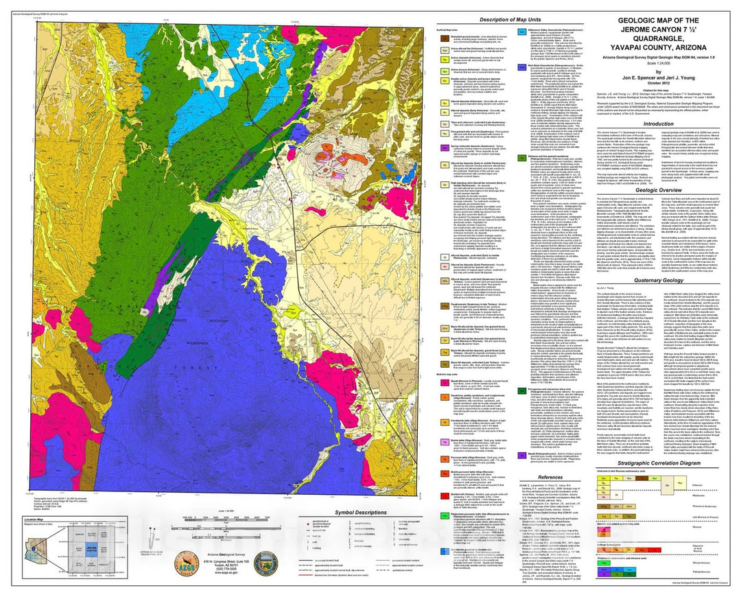 Map : Geologic map of the Jerome Canyon 7.5' Quadrangle, Yavapai County, Arizona, 2012 Cartography Wall Art :