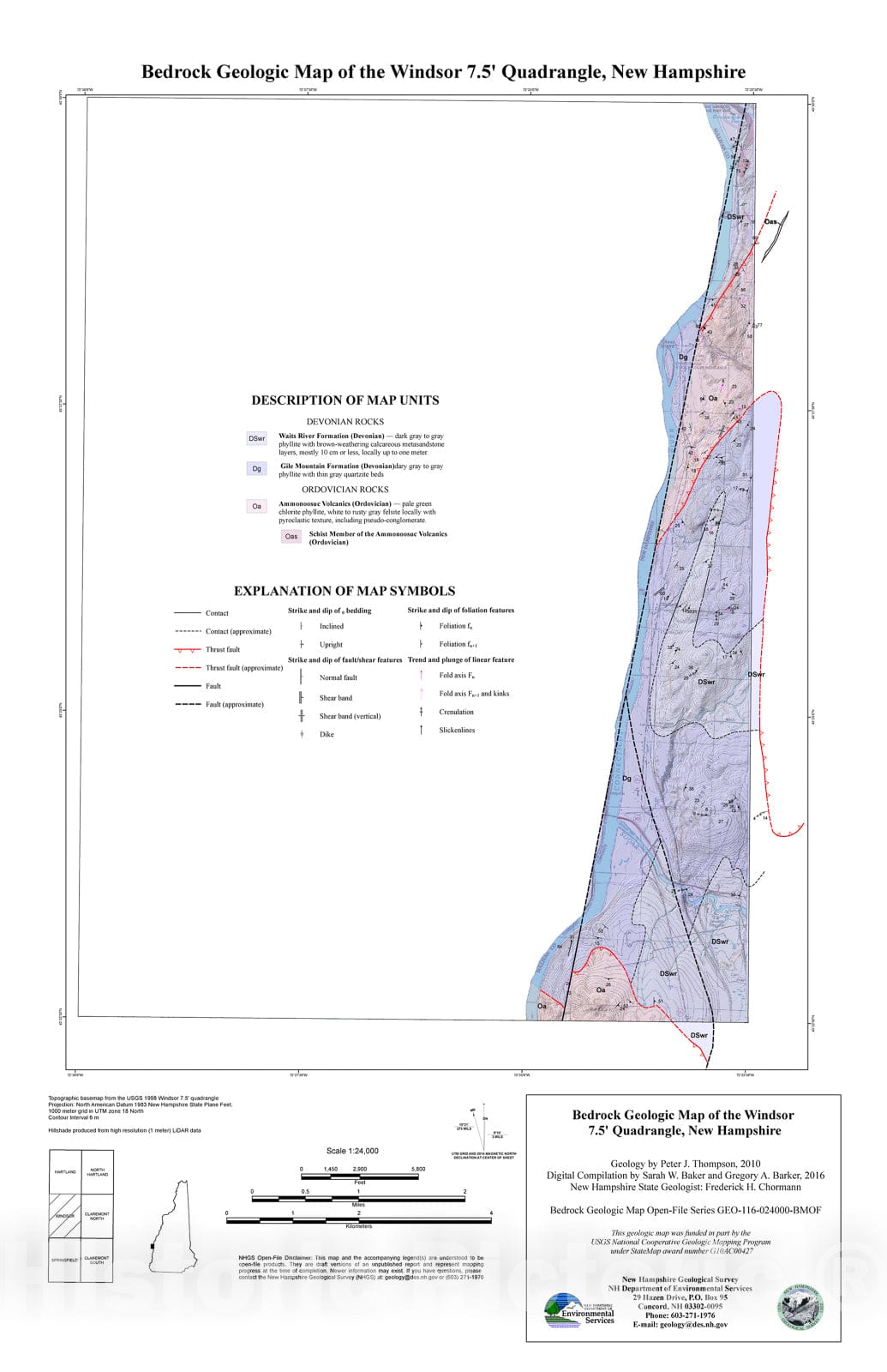 Map : Bedrock geologic map of the [NH Portion of the] Windsor 7.5' quadrangle, New Hampshire, 2016 Cartography Wall Art :