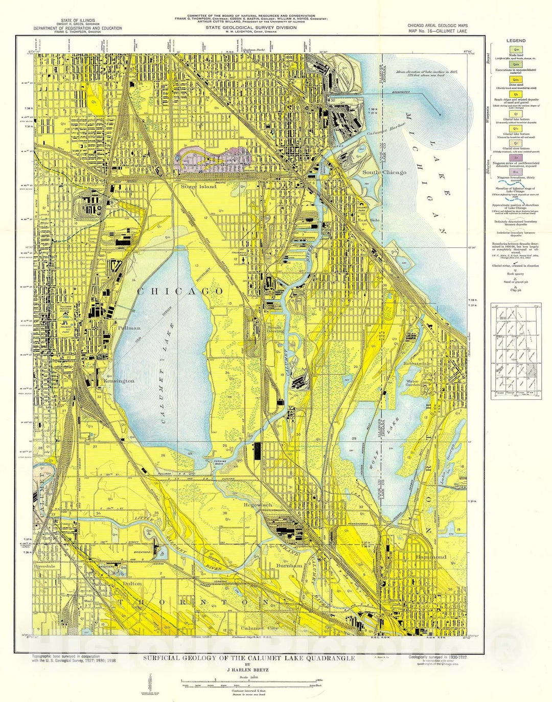 Map : Surficial geology of the Chicago region: Calumet Lake Quadrangle, 1939 Cartography Wall Art :