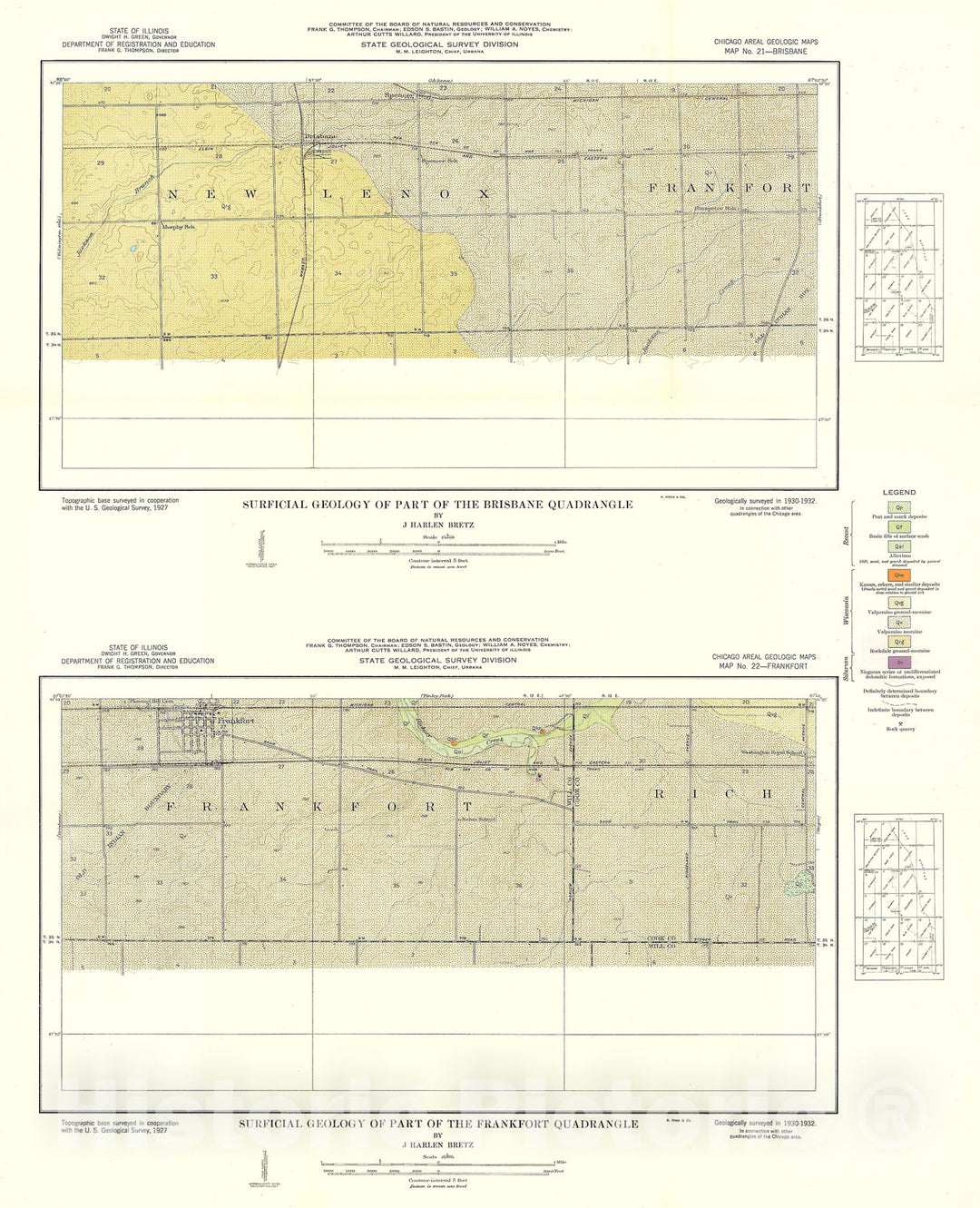 Map : Surficial geology of the Chicago region: Brisbane Partial Quadrangle (Manhattan), 1939 Cartography Wall Art :