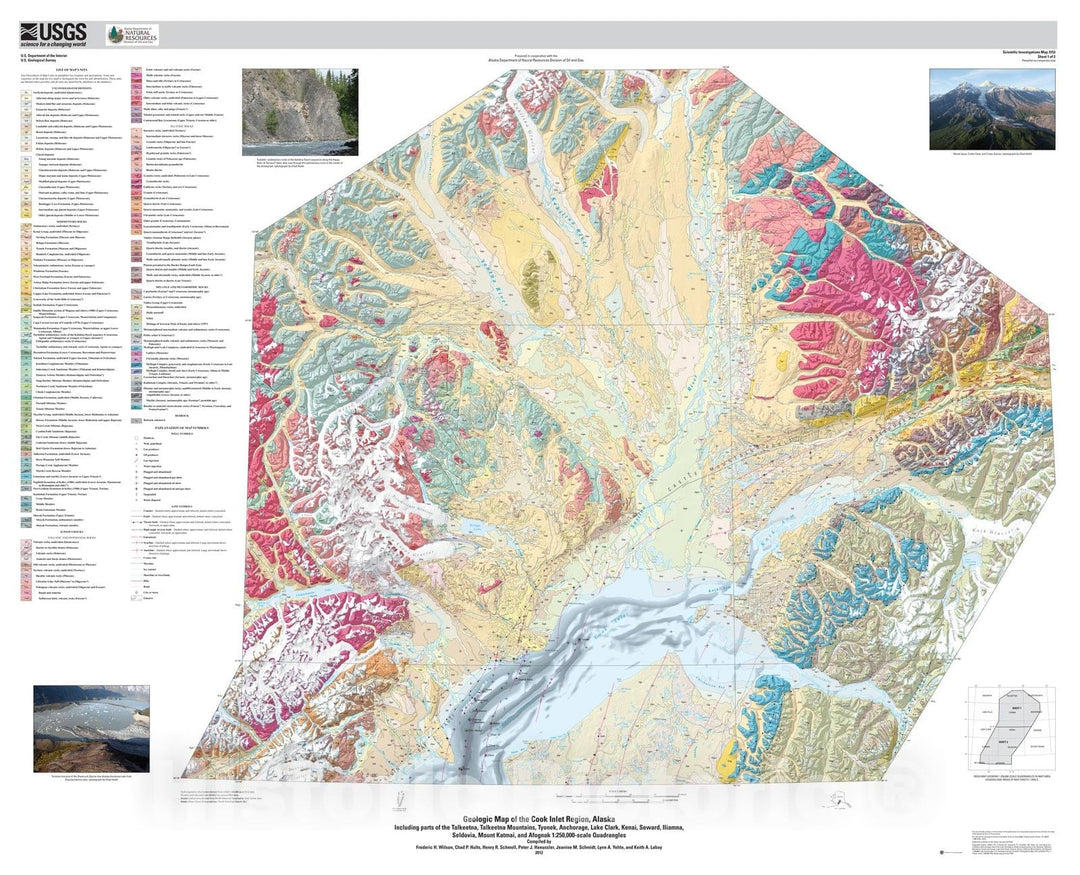 Map : Geologic map of the Cook Inlet region, Alaska, including parts of Talkeetna, Talkeetna Mountains, Tyonek, Anchorage, Lake Clark, K, 2012 Cartography Wall Art :