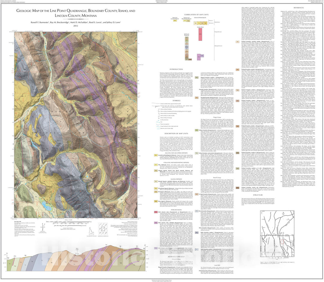 Map : Geologic Map of the Line Point Quadrangle, Boundary County, Idaho, and Lincoln County, Montana, 2012 Cartography Wall Art :