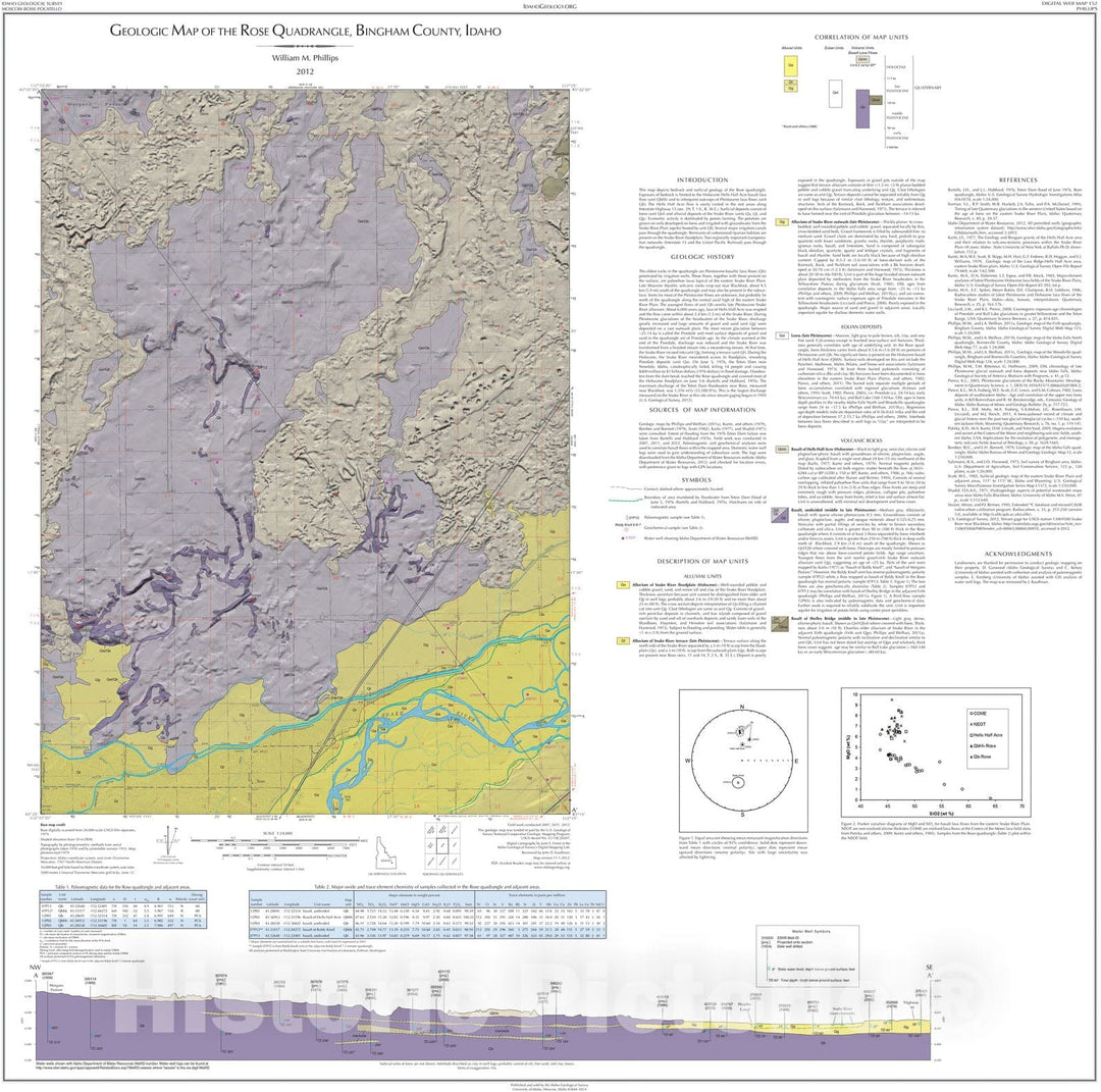 Map : Geologic Map of the Rose Quadrangle, Bingham County, Idaho, 2012 Cartography Wall Art :