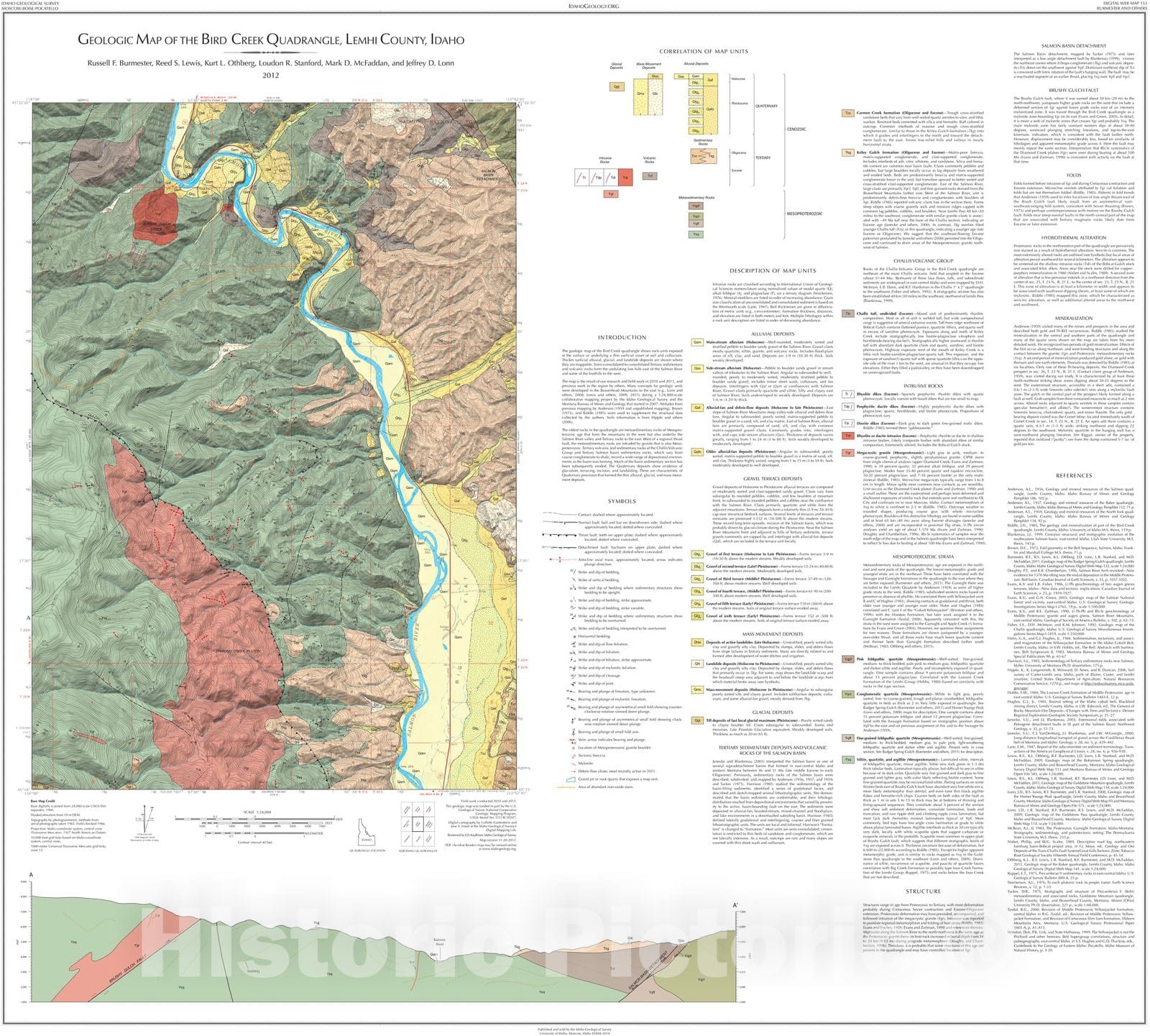 Map : Geologic Map of the Bird Creek Quadrangle, Lemhi County, Idaho, 2012 Cartography Wall Art :