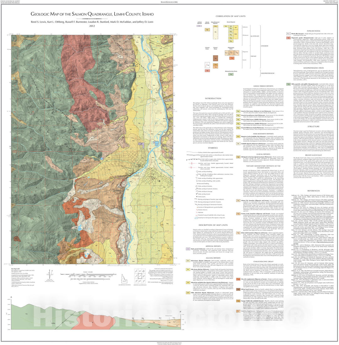 Map : Geologic Map of the Salmon Quadrangle, Lemhi County, Idaho, 2012 Cartography Wall Art :