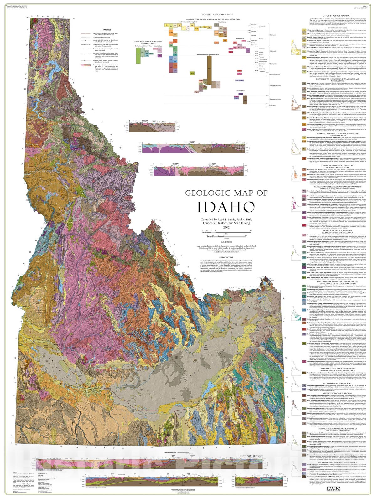 Map : Geologic Map of Idaho, 2012 Cartography Wall Art :