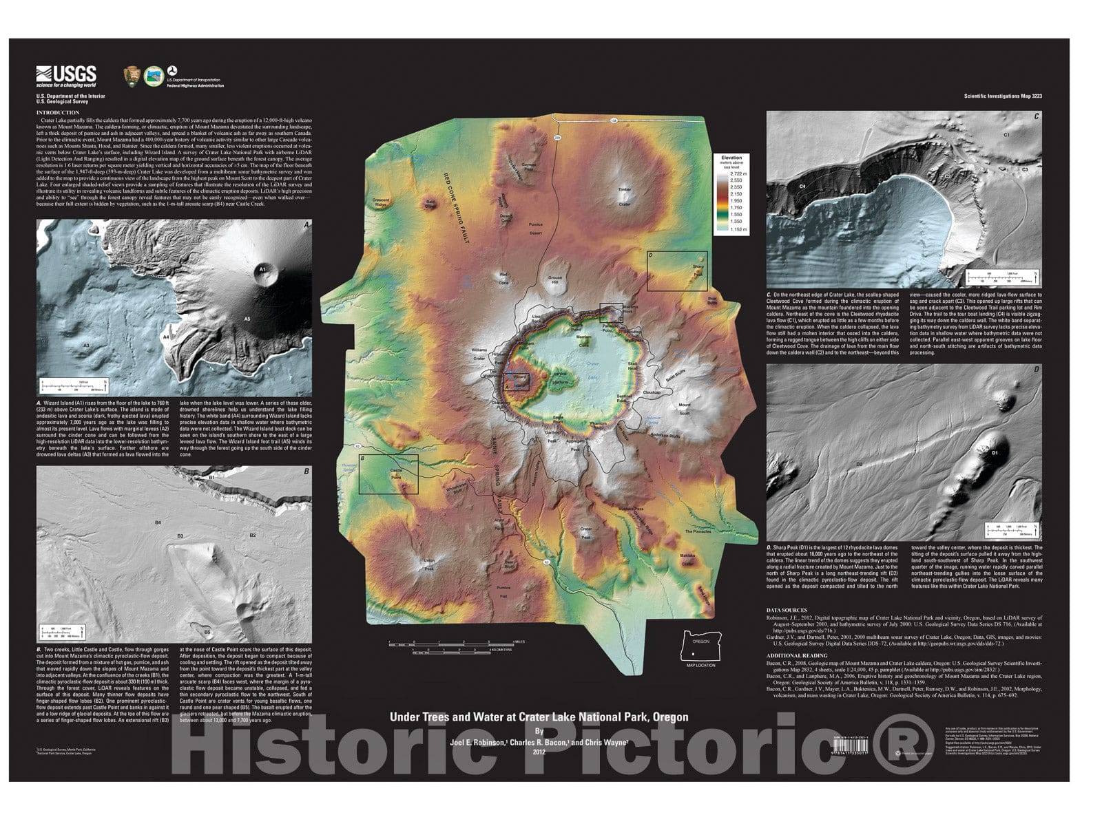 Map : Under trees and water at Crater Lake National Park, Oregon, 2012 Cartography Wall Art :