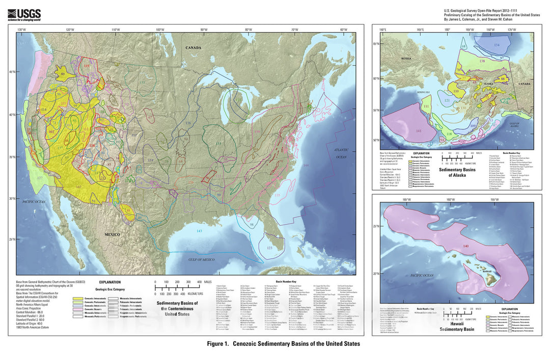 Map : Preliminary catalog of the sedimentary basins of the United States, 2012 Cartography Wall Art :