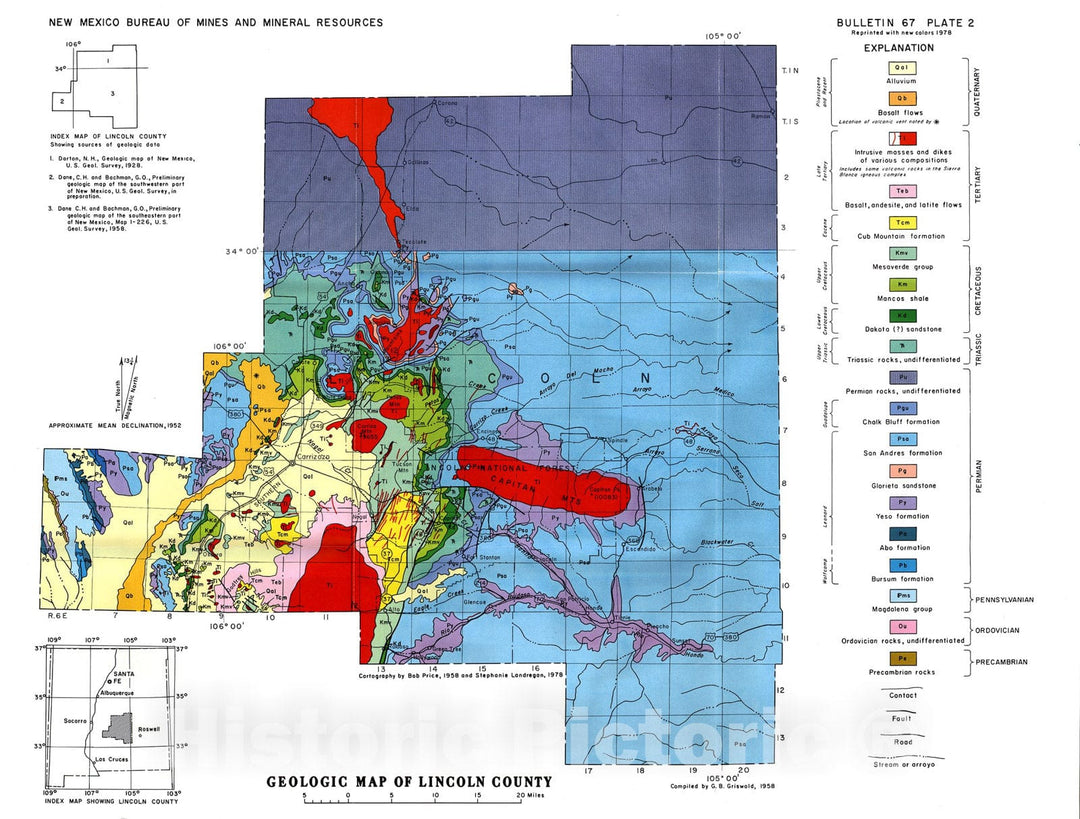 Map : Geologic map of Lincoln County, 1959 Cartography Wall Art :