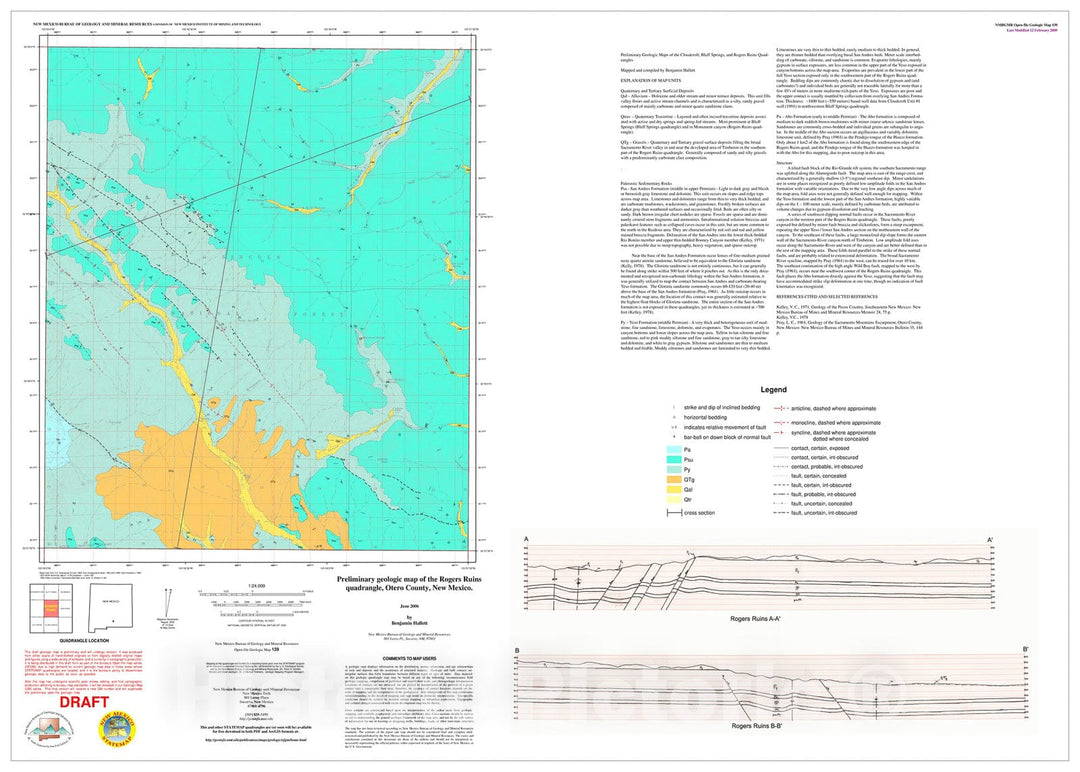 Map : Preliminary geologic map of the Rogers Ruins 7.5-minute quadrangle map, Cibola County, New Mexico, 2006 Cartography Wall Art :