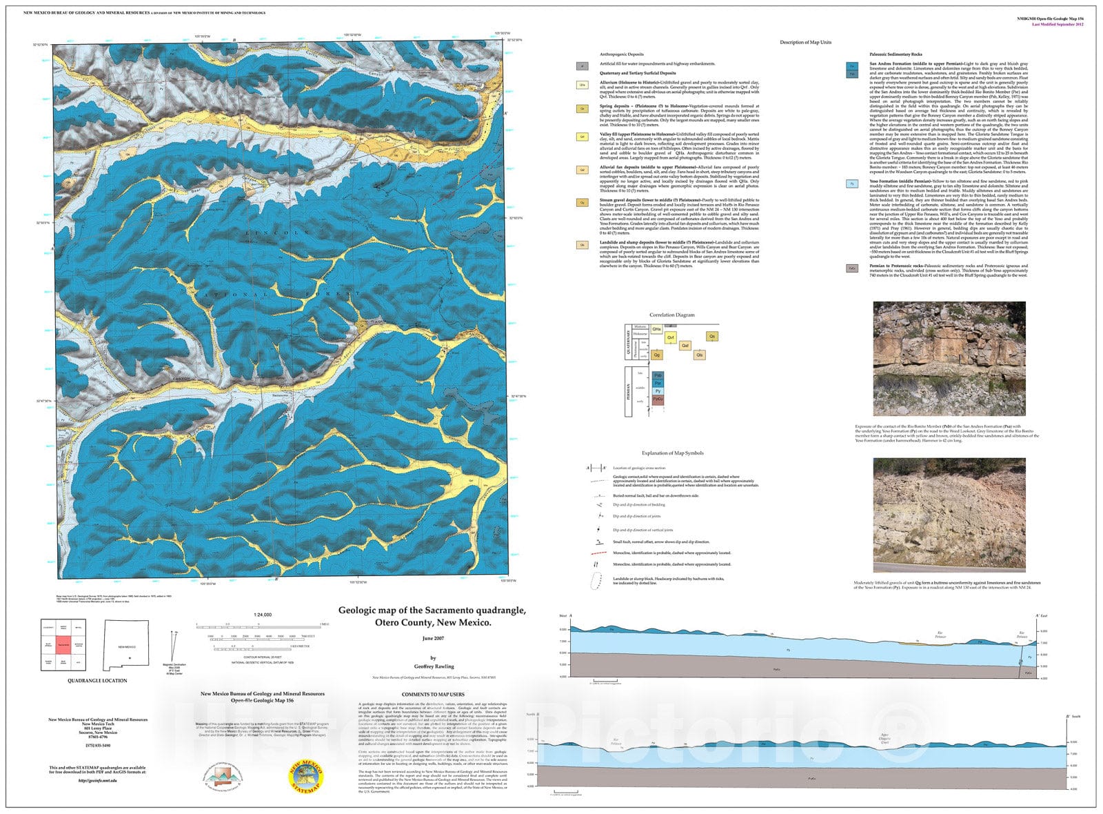 Map : Preliminary geologic map of the Sacramento quadrangle, Otero County, New Mexico, 2007 Cartography Wall Art :