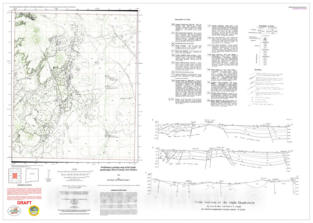 Map : Preliminary geologic map of the Engle quadrangle, Sierra County, New Mexico, 1995 Cartography Wall Art :