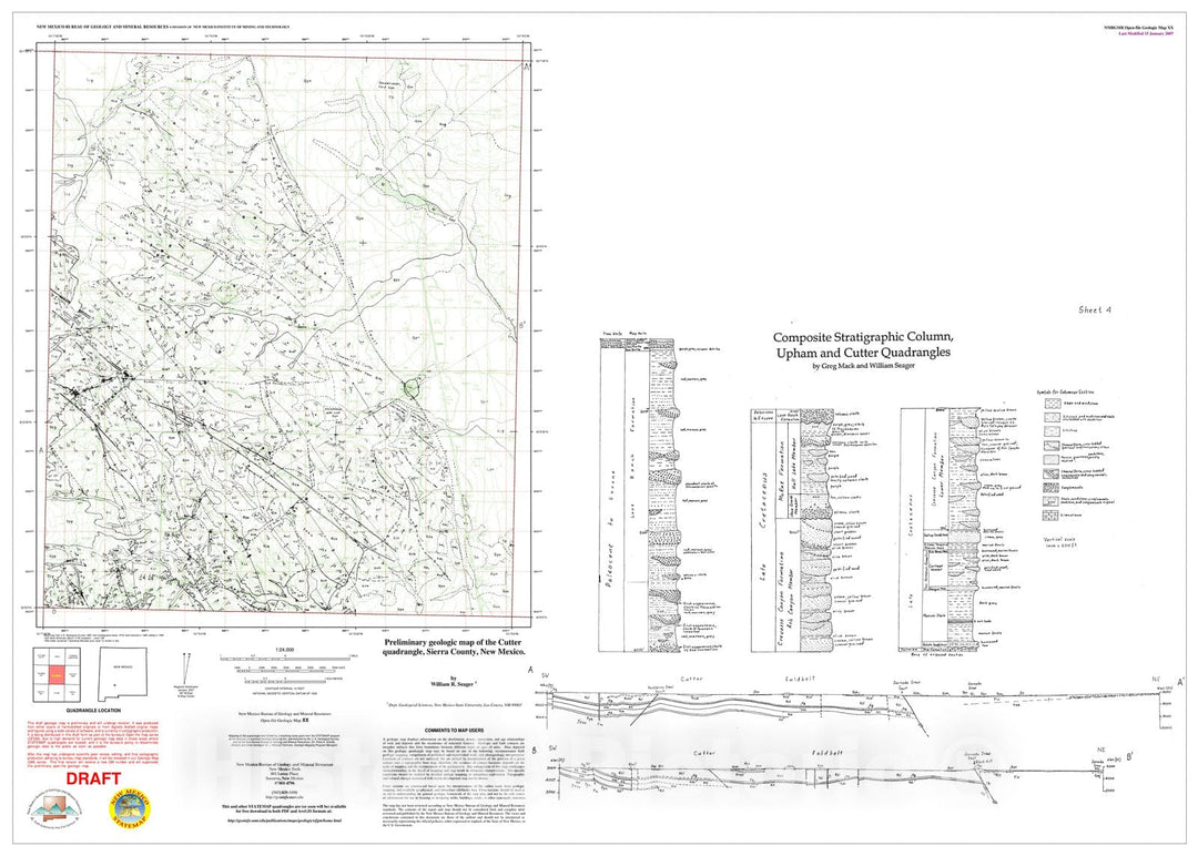 Map : Preliminary geologic map of the Cutter quadrangle, Sierra County, New Mexico, 1995 Cartography Wall Art :