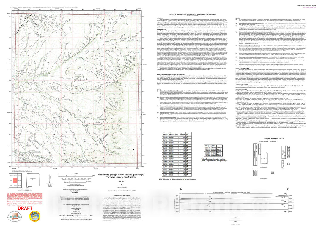 Map : Preliminary geologic map of the Abo quadrangle, Torrance County, New Mexico, 2010 Cartography Wall Art :