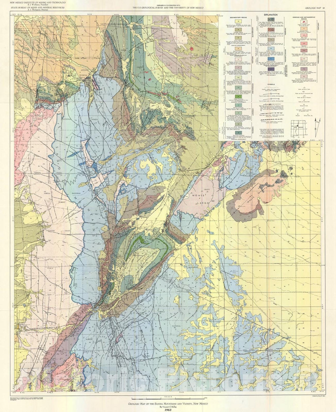 Map : Geologic map of the Sandia Mountains and vicinity, New Mexico, 1963 Cartography Wall Art :