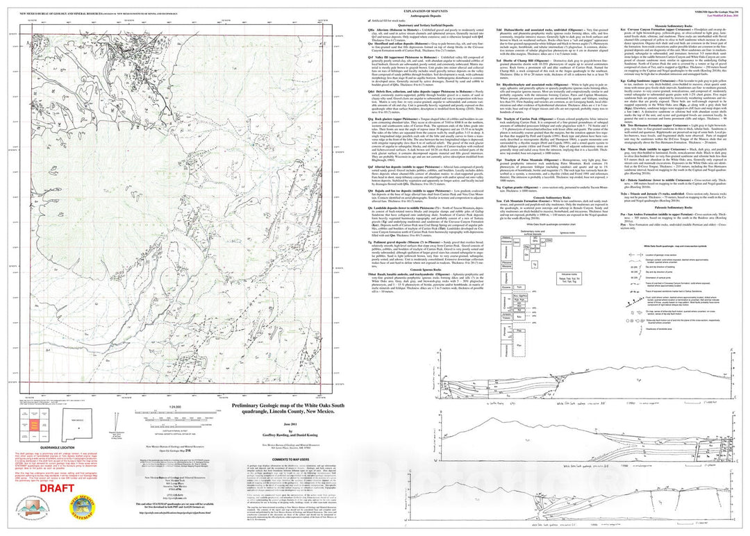 Map : Preliminary geologic map of the White Oaks South 7.5-minute quadrangle, Lincoln County, New Mexico, 2011 Cartography Wall Art :