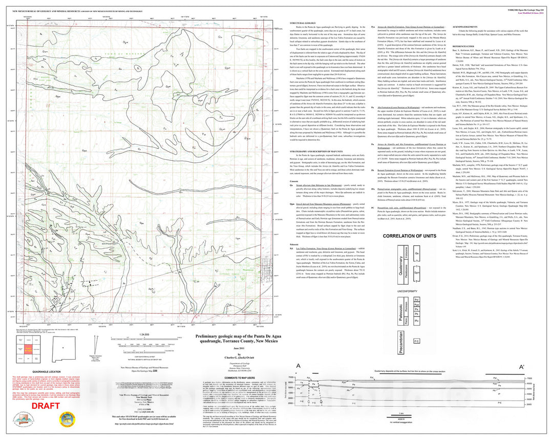 Map : Preliminary geologic map of the Punta de Agua 7.5-minute quadrangle, Torrance County, New Mexico, 2011 Cartography Wall Art :