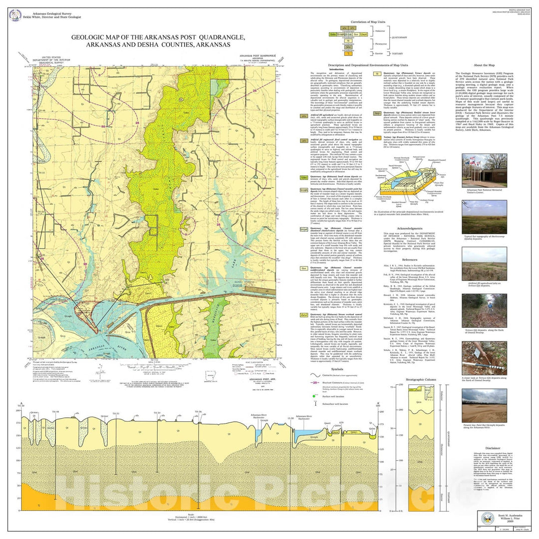 Map : Geologic map of the Arkansas Post Quadrangle, Arkansas and Desha counties, Arkansas, 2009 Cartography Wall Art :