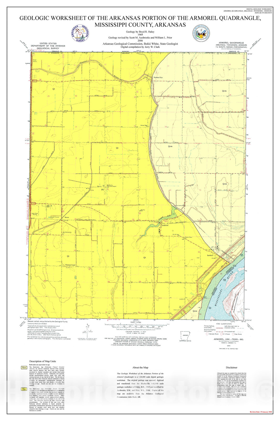 Map : Geologic worksheet of the Arkansas portion of the Armorel Quadrangle, Mississippi County, Arkansas, 2008 Cartography Wall Art :