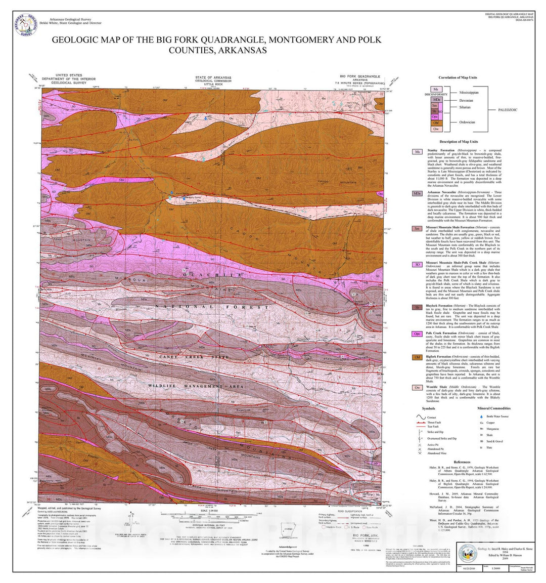 Map : Geologic map of the Big Fork Quadrangle, Montgomery and Polk counties, Arkansas, 2010 Cartography Wall Art :