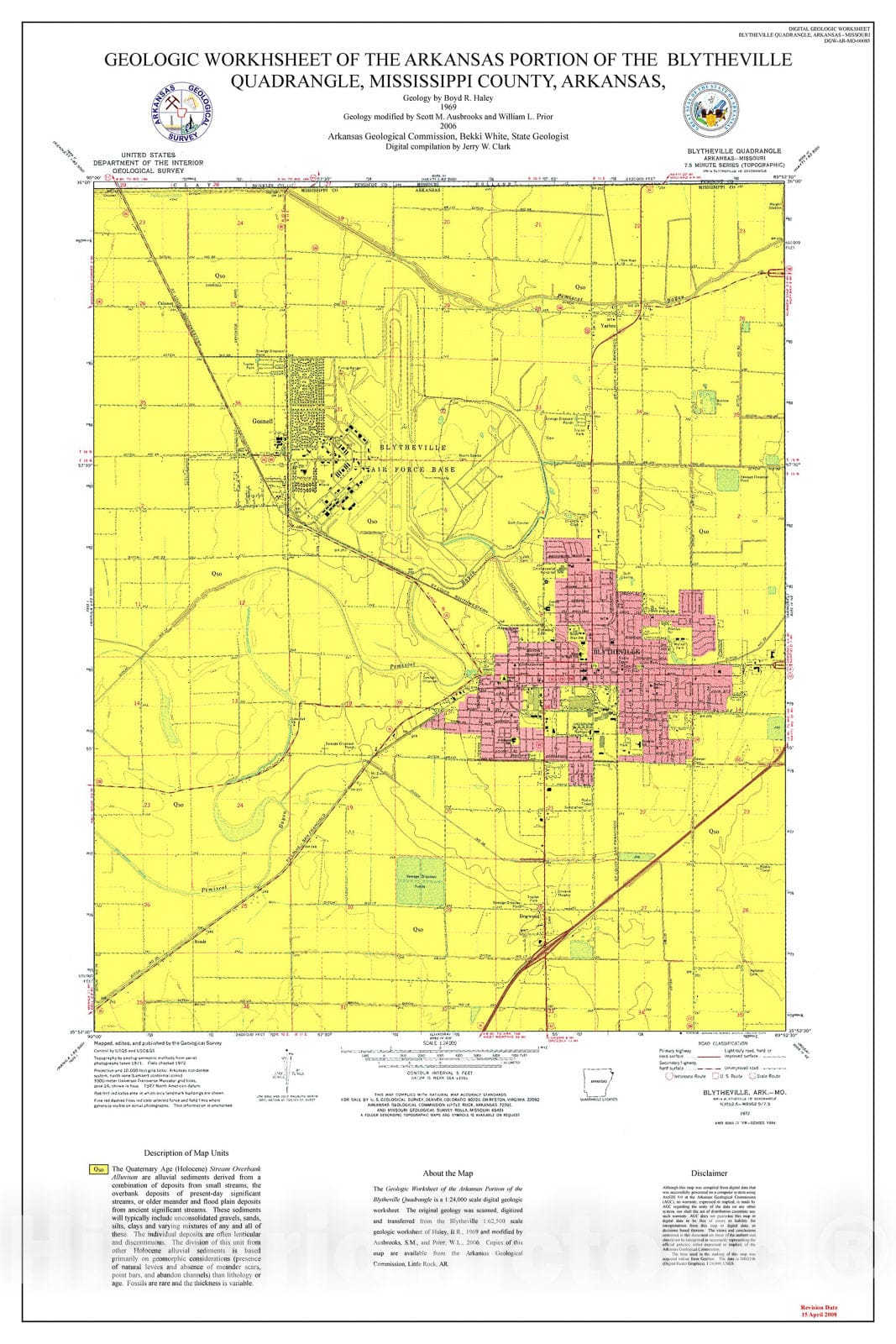 Map : Geologic worksheet of the Arkansas portion of the Blytheville Quadrangle, Mississippi County, Arkansas, 2006 Cartography Wall Art :