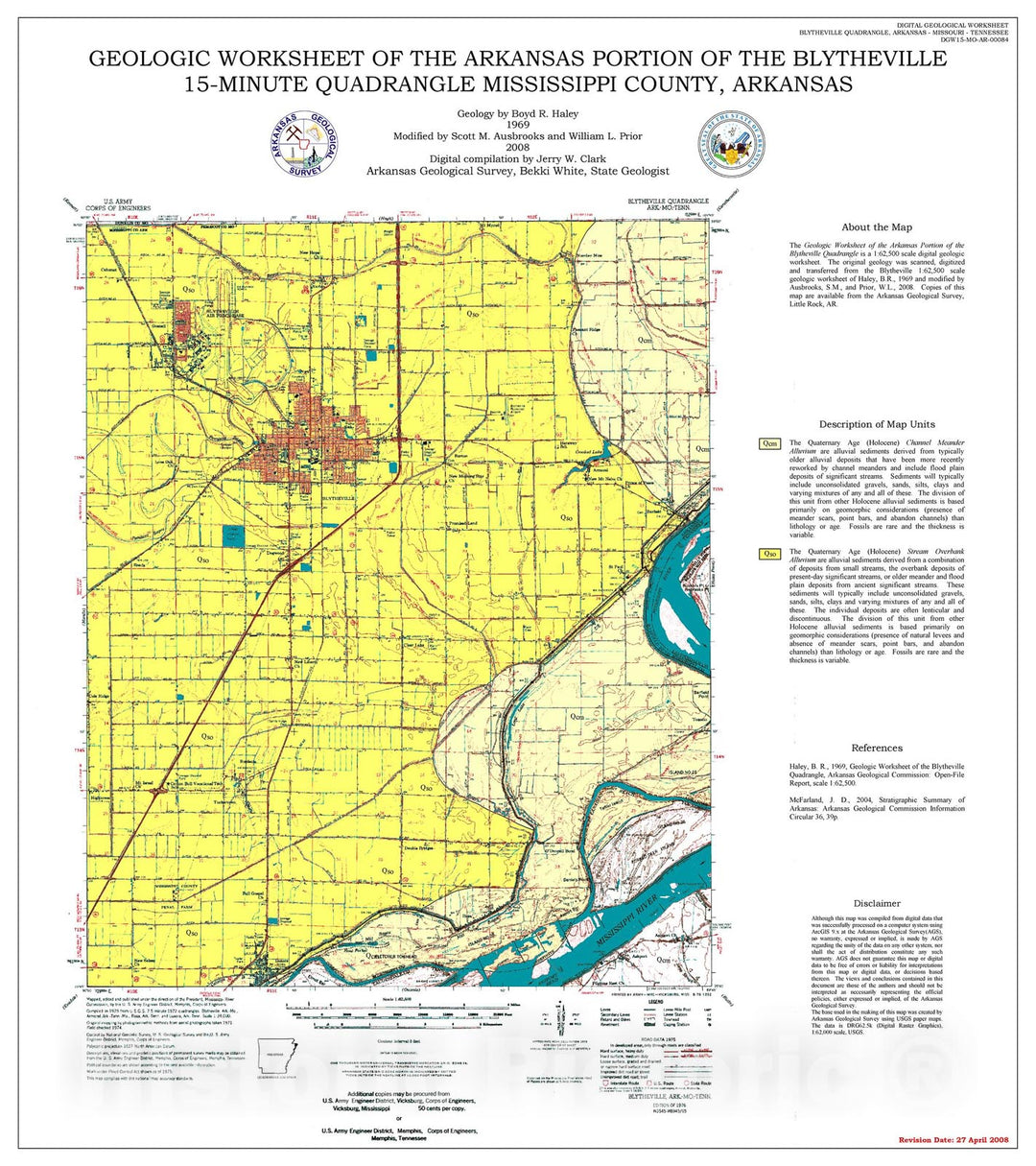 Map : Geologic worksheet of the Arkansas portion of the Blytheville 15-minute Quadrangle, Mississippi County, Arkansas, 2008 Cartography Wall Art :