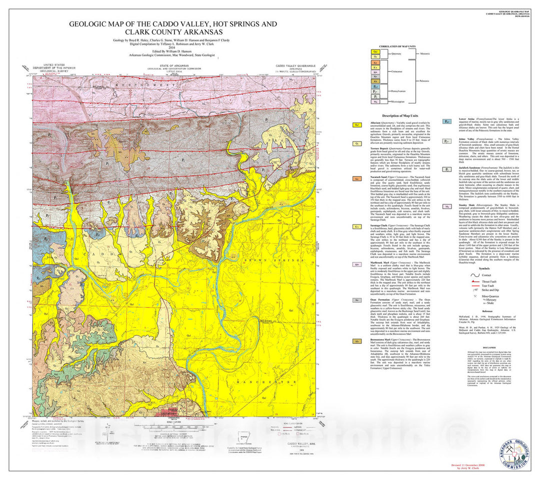 Map : Geologic map of the Caddo Valley Quadrangle, Hot Spring and Clark counties, Arkansas, 2004 Cartography Wall Art :