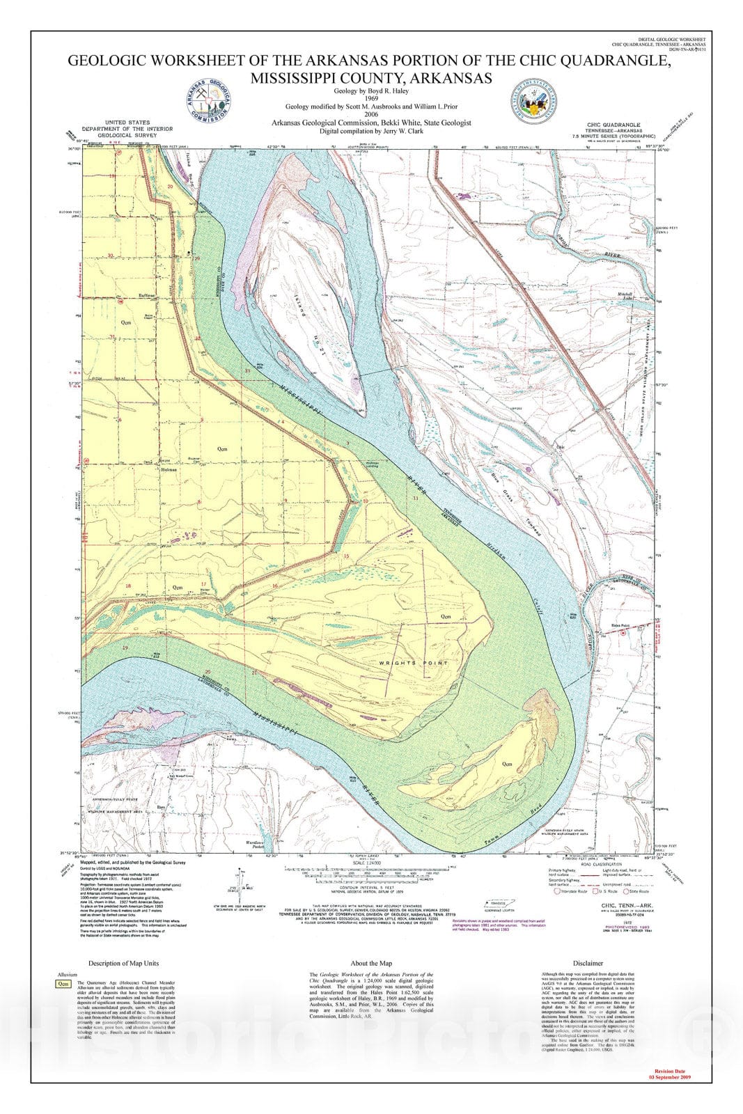 Map : Geologic worksheet of the Arkansas portion of the Chic Quadrangle, Mississippi County, Arkansas, 2009 Cartography Wall Art :