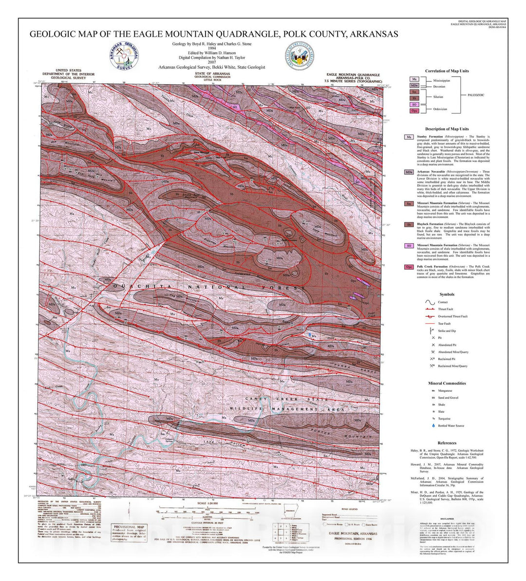 Map : Geologic map of the Eagle Mountain Quadrangle, Polk County, Arkansas, 2007 Cartography Wall Art :