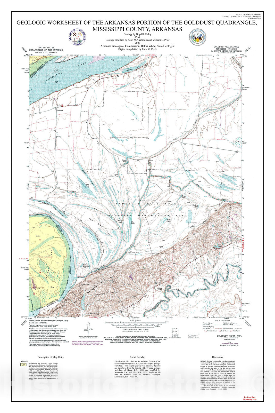 Map : Geologic worksheet of the Arkansas portion of the Golddust Quadrangle, Mississippi County, Arkansas, 2006 Cartography Wall Art :