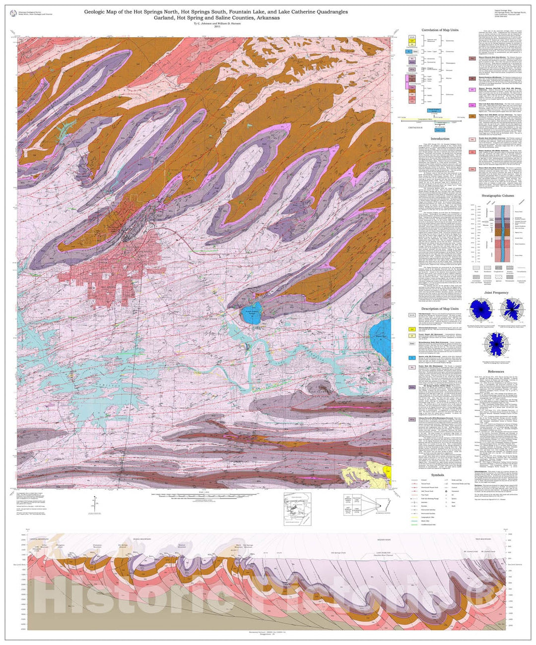 Map : Geologic map of the Hot Springs North, Hot Springs South, Fountain Lake, and Lake Catherine Quadrangles, Garland, Hot Spring, and, 2011 Cartography Wall Art :