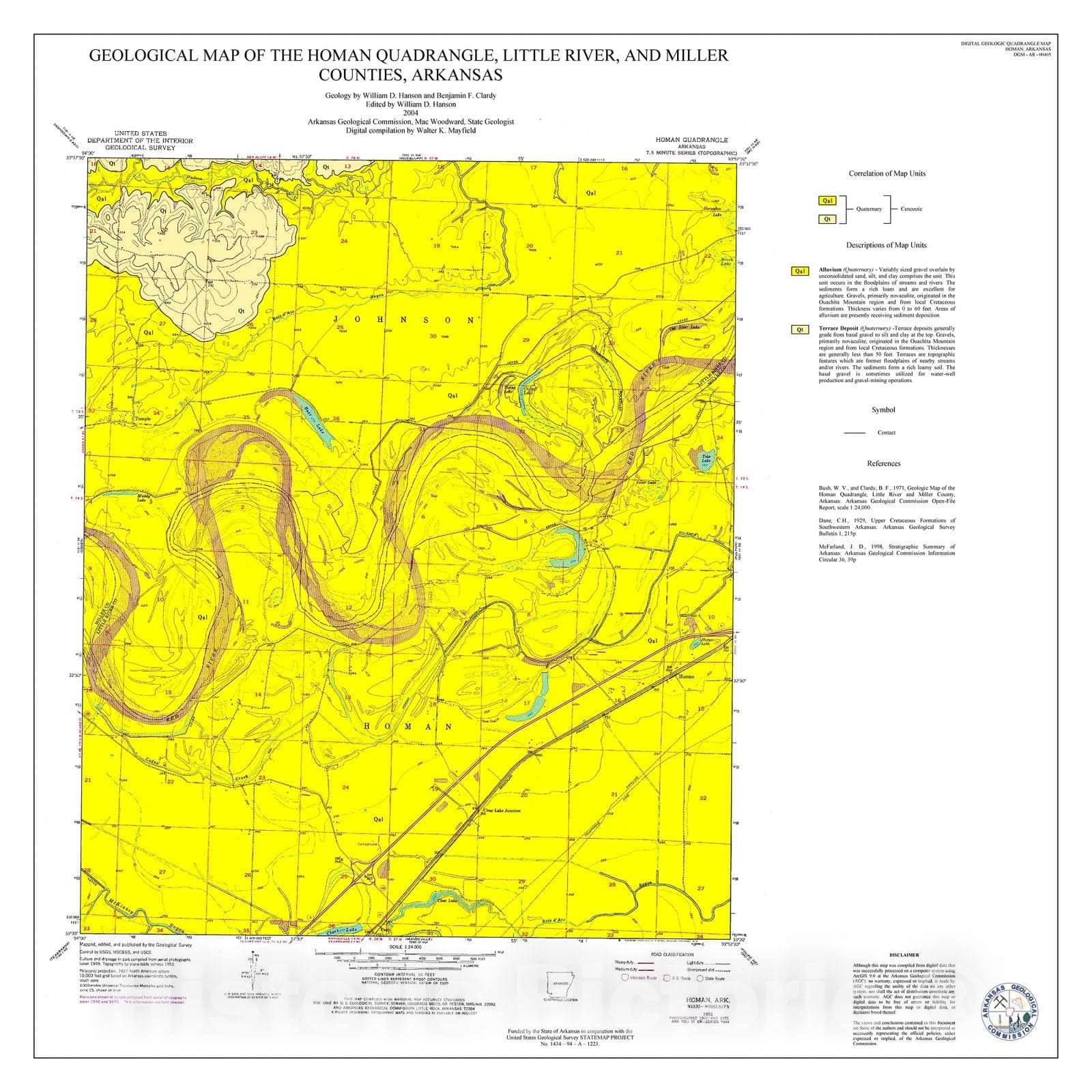 Map : Geological map of the Homan Quadrangle, Little River and Miller counties, Arkansas, 2004 Cartography Wall Art :