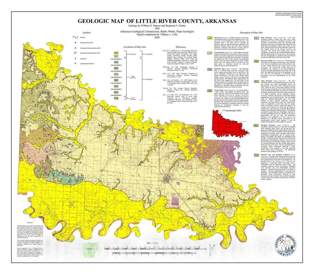 Map : Geologic map of Little River County, Arkansas, 2006 Cartography Wall Art :