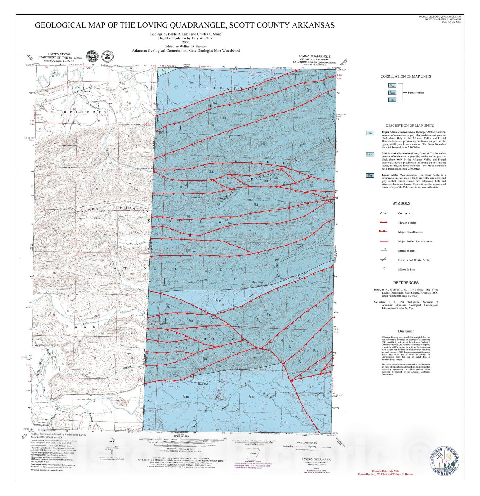 Map : Geological map of the Loving Quadrangle, Scott County, Arkansas, 2003 Cartography Wall Art :