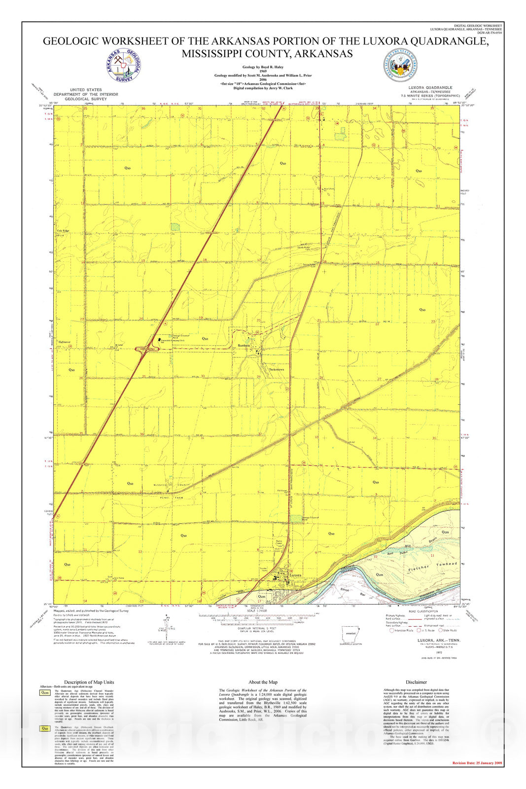 Map : Geologic worksheet of the Arkansas portion of the Luxora Quadrangle, Mississippi County, Arkansas, 2006 Cartography Wall Art :