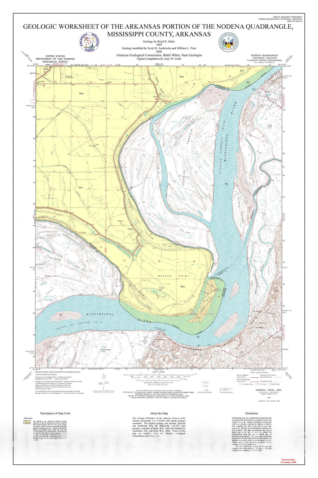 Map : Geologic worksheet of the Arkansas portion of the Nodena Quadrangle, Mississippi County, Arkansas, 2006 Cartography Wall Art :