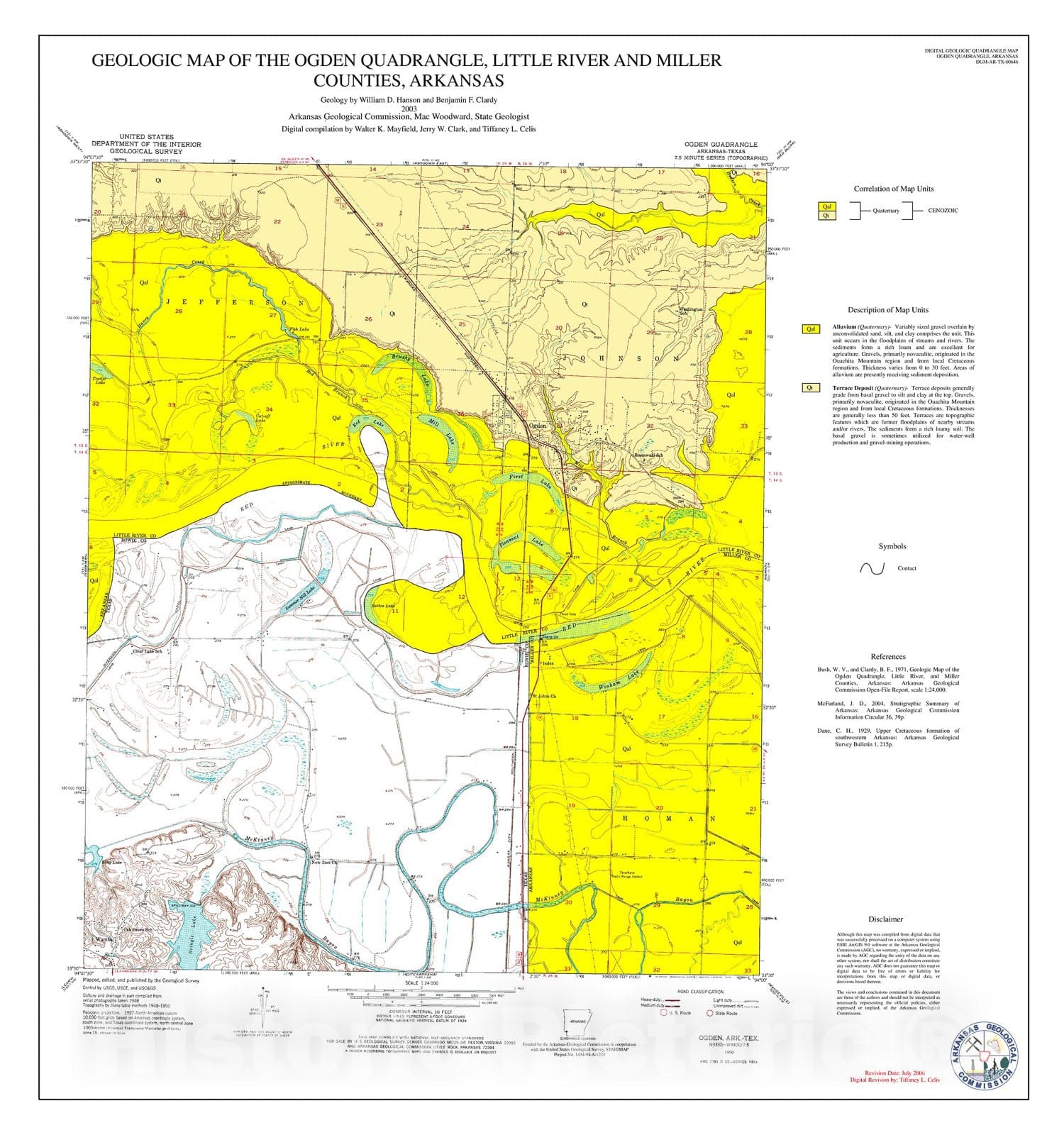 Map : Geologic map of the Ogden Quadrangle, Little River and Miller counties, Arkansas, 2003 Cartography Wall Art :