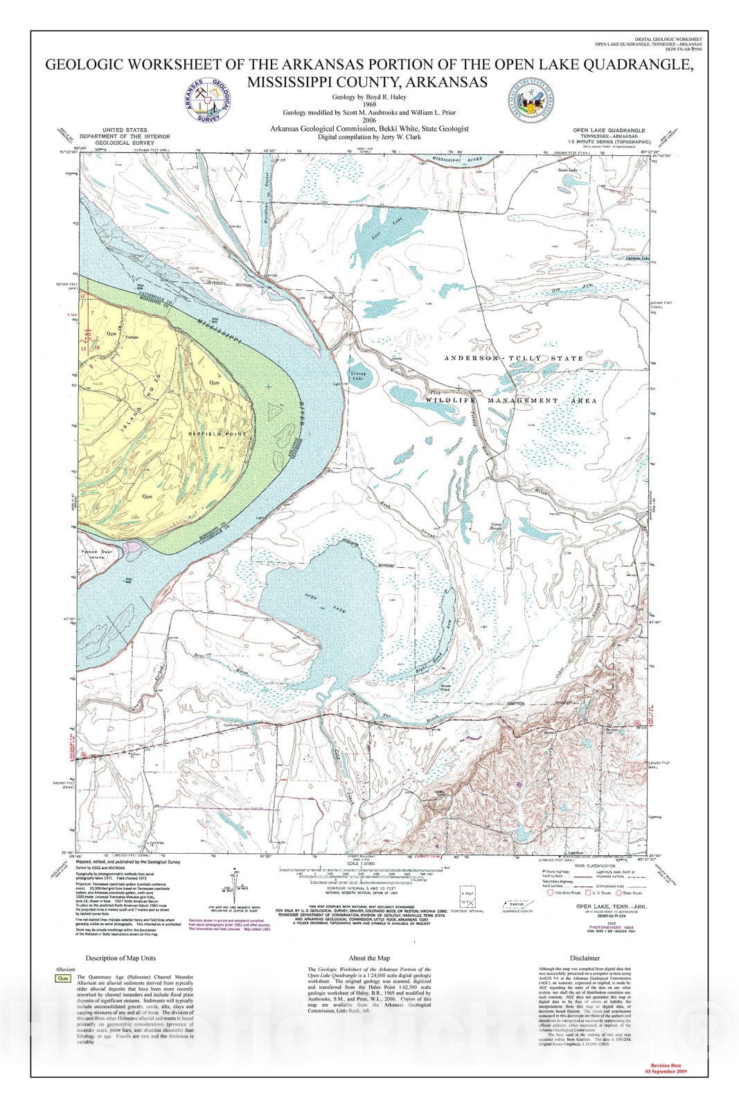 Map : Geologic worksheet of the Arkansas portion of the Open Lake Quadrangle, Mississippi County, Arkansas, 2006 Cartography Wall Art :