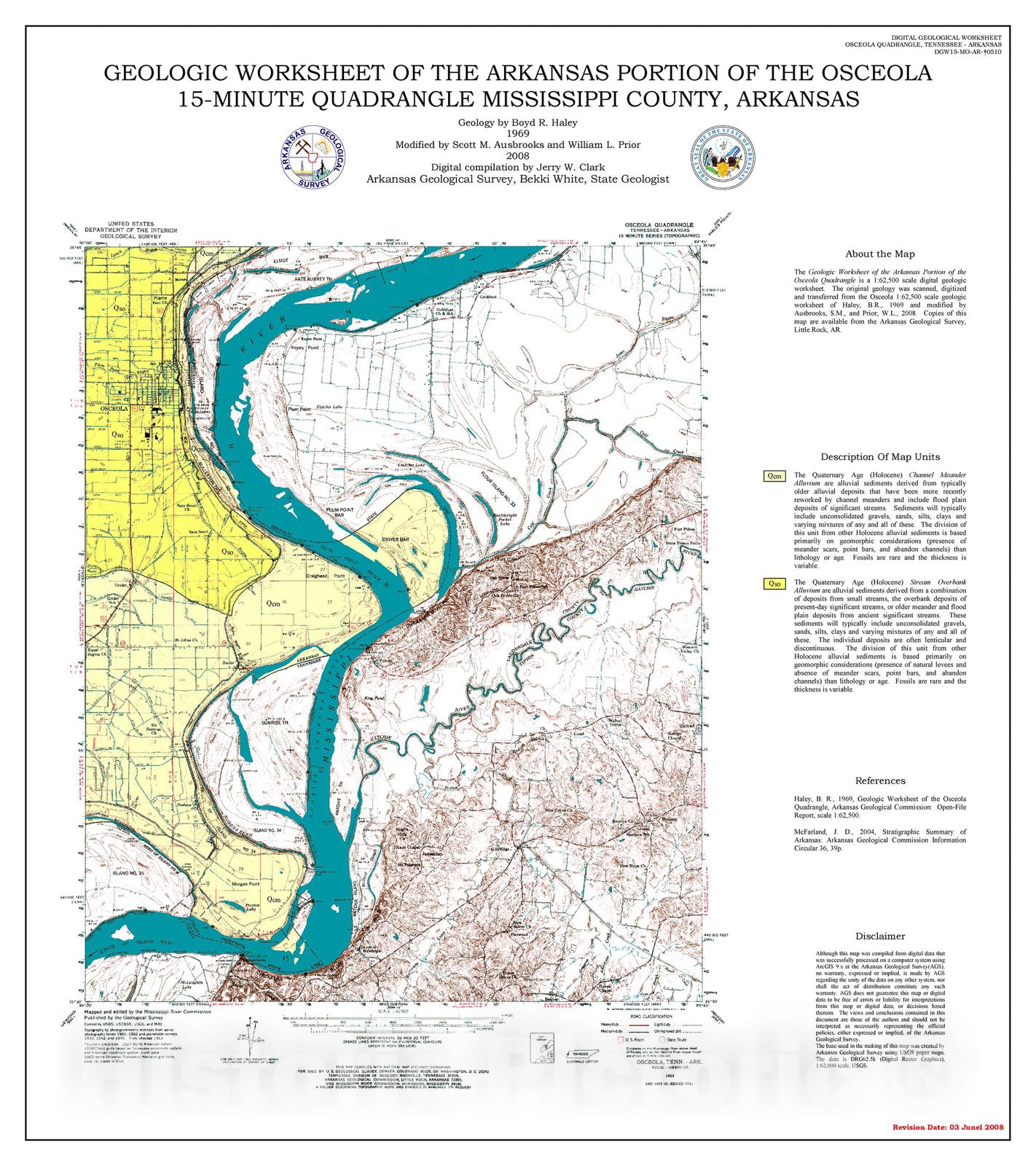 Map : Geologic worksheet of the Arkansas portion of the Osceola 15-minute Quadrangle, Mississippi County, Arkansas, 2008 Cartography Wall Art :