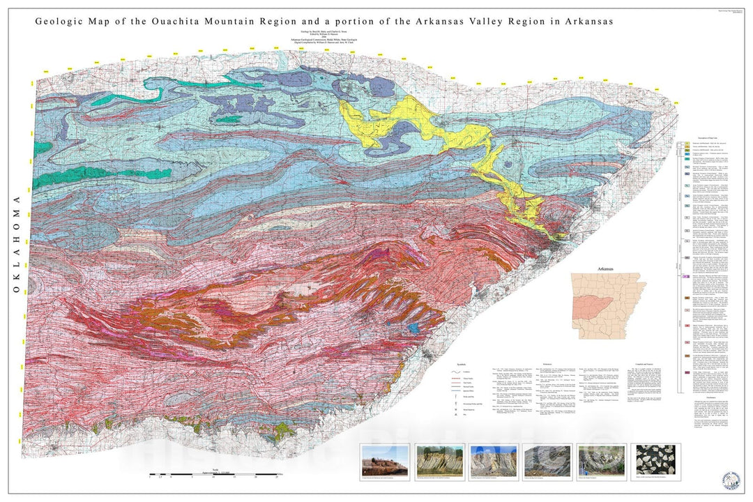 Map : Geologic map of the Ouachita Mountain region and a portion of the Arkansas Valley region in Arkansas, 2006 Cartography Wall Art :