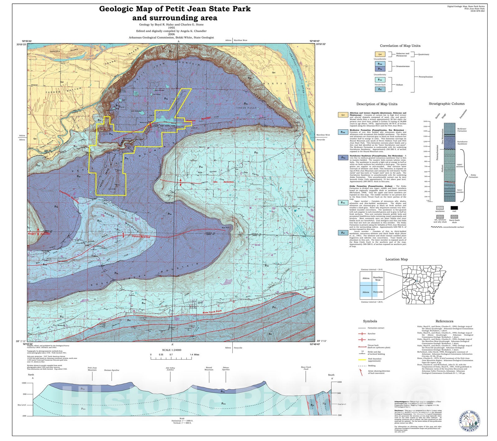 Map : Geologic map of Petit Jean State Park and surrounding area, 2006 Cartography Wall Art :